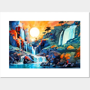 Waterfall Landscape Concept Abstract Colorful Scenery Painting Posters and Art